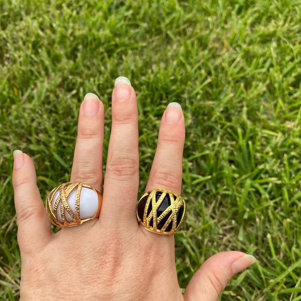 2 Deco style enamel rings